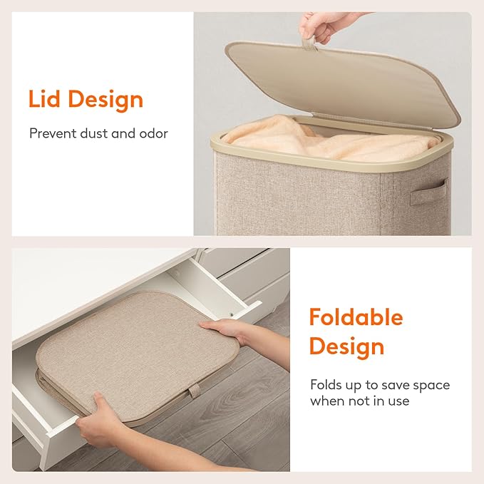 Lifewit 105L Large Laundry Basket with Lid, Laundry Hamper with Plastic Handles and Removable Bag, Foldable Tall Dirty Clothes Hampers for Laundry for Laundry Room, Bedroom, Bathroom, Dorm, Beige