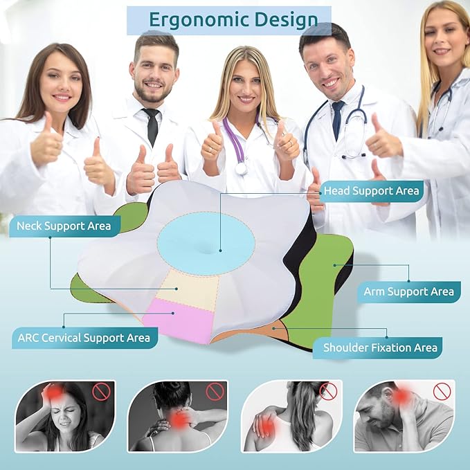 DONAMA Cervical Pillow for Neck and Shoulder Pain Relief, Cooling Contour Memory Foam Pillow, Dual-Height Ergonomic Neck Support Pillow for Side Back Stomach Sleepers with Removable Pillowcase