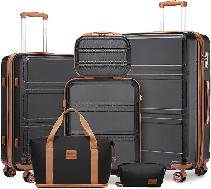 Kono Suitcase Set 3 Piece Luggage Set Expandable(only 28") PC+ABS Carry On Hardside Luggage with TSA Lock Spinner Wheels (Apricot Black, 6 piece set)
