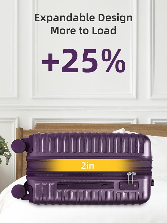LARVENDER Carry on Luggage 22x14x9 Airline Approved, Expandable 20 Inch Hardside Suitcase with Wheels TSA Lock, PC+ABS Lightweight Carry on Suitcases for Women and Men, Royal Purple (20/DB/TB)
