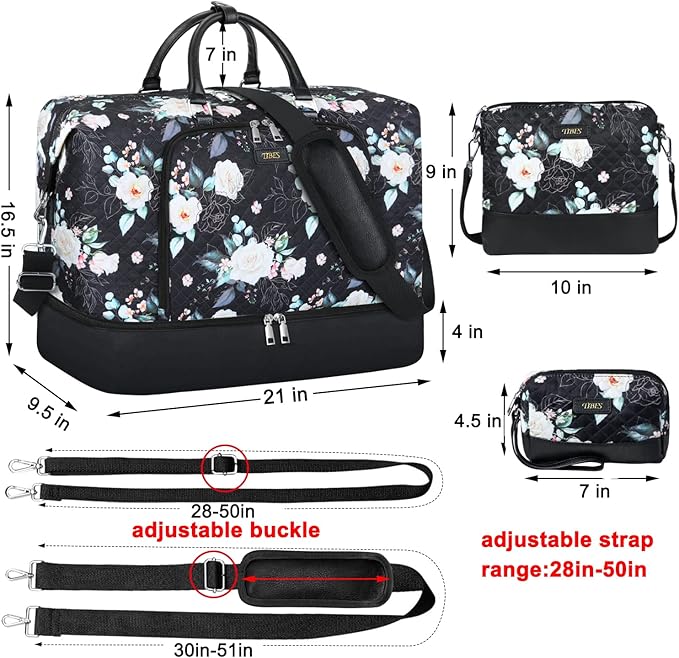 Travel Weekender Bag for Women, 21" Overnight Bag with Shoe Compartment 50L Large Travel Duffel Bag Carry On Tote for Weekend, Overnight, Business Trips, Water Resistant