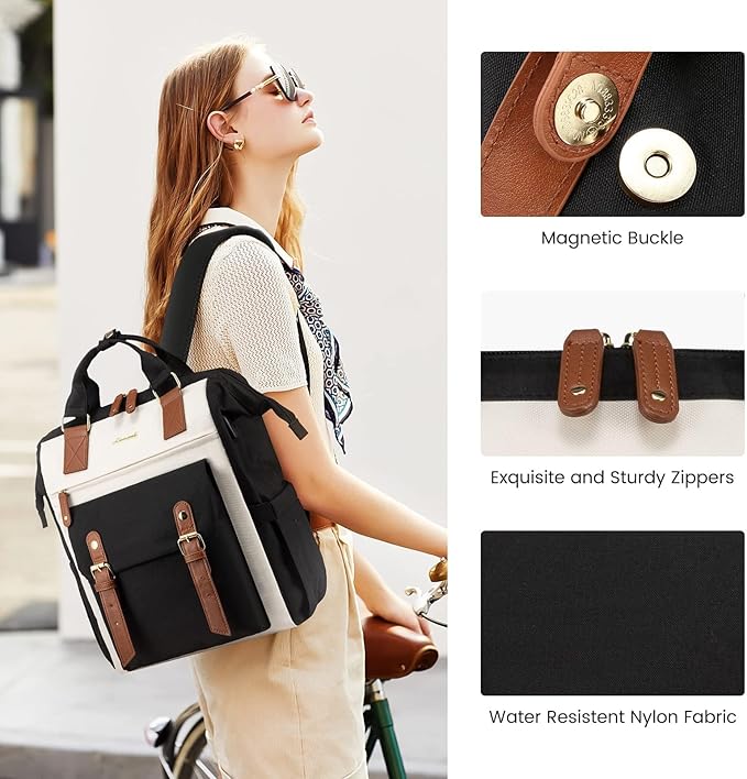 LOVEVOOK Laptop Backpack, Teacher Nurse Work Travel Backpacks Purse for Women, Computer Bag, 15.6 inch Black Brown