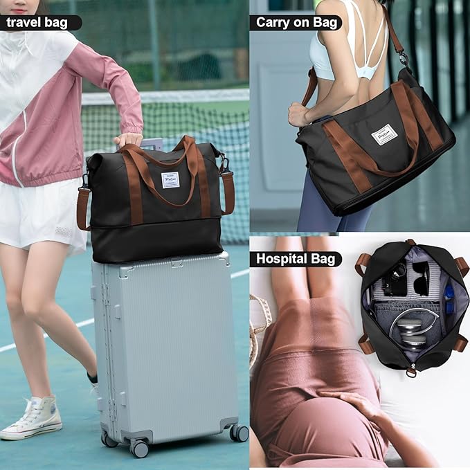 Travel Duffel Bag, Sports Tote Gym Bag, Shoulder Weekender Overnight Bag for Women