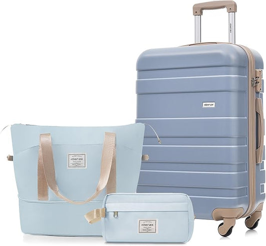 24 Inch Checked Suitcase with TSA Lock Travel Duffel Bag Wet-Dry Toiletry Bag, Blue