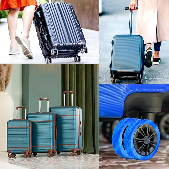 BOXOB 8pcs Luggage Wheel Covers, Thickened Silicone Spinner Wheel Protectors, Blue+Light Blue