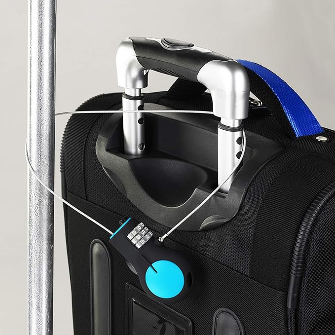 Lewis N. Clark TSA Approved Padlock & Bike Lock for Luggage + Travel, Set Your Combo w/30in Retractable Steel Cable, Blue