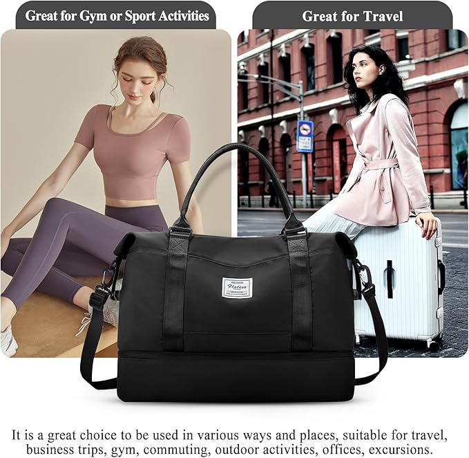 Weekender Bags for Women,Personal Item Travel Bag with Shoes Compartment,Overnight Travel Duffel Bag with Black GrayToiletry Bag