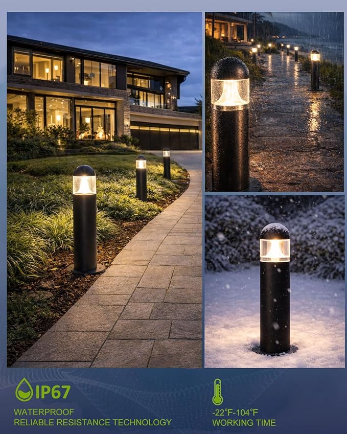 Low Voltage Pathway Lights, 2700K Walkway Set, 6 Pack | 200 Lumen Output, 270 Degree No Glare Beam, 12V LED Bollard Light, IP67 Waterproof for Even Walkway Illumination