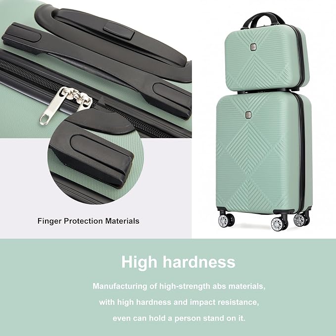 2 Piece Carry on Luggage Set, Airline Approved 20 Inch Luggage with Cosmetic Case HardShell Suitcase with Spinner Wheels, Lightweight Durable Hardside Suitcases Set, Olive Green