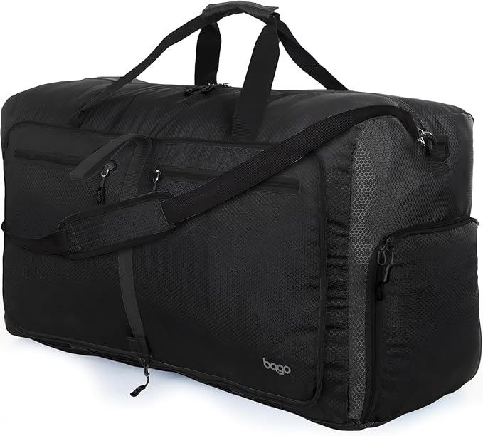 Bago Large Duffle Bag for Travel Women & Men. Durable Lightweight Foldable Travel Duffel Bags For Traveling Women. 80L Duffle Bags For Overnight Bag With Shoe Compartment Collapsible Weekender duffel