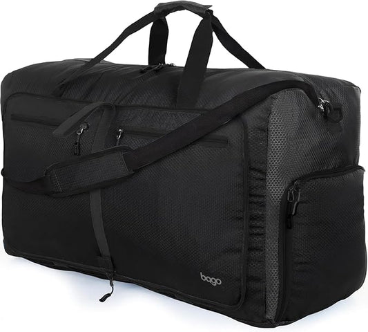 Bago Large Duffle Bag for Travel Women & Men. Durable Lightweight Foldable Travel Duffel Bags For Traveling Women. 80L Duffle Bags For Overnight Bag With Shoe Compartment Collapsible Weekender duffel