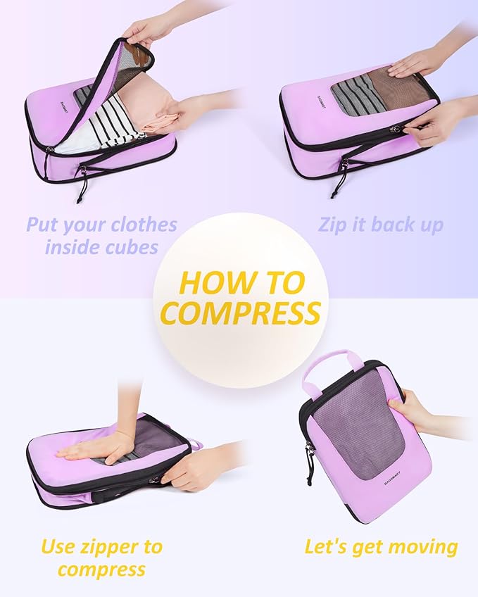 BAGSMART Compression Packing Cubes for Travel, 6/5/4set Lightweight Packing Organizers, Summer Travel Essentials Suitcase Organizer Bags Set