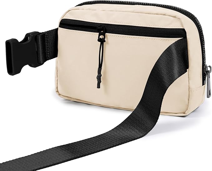 ODODOS Unisex Mini Belt Bag with Adjustable Strap Small Fanny Pack for Workout Running Traveling Hiking, Ivory Black