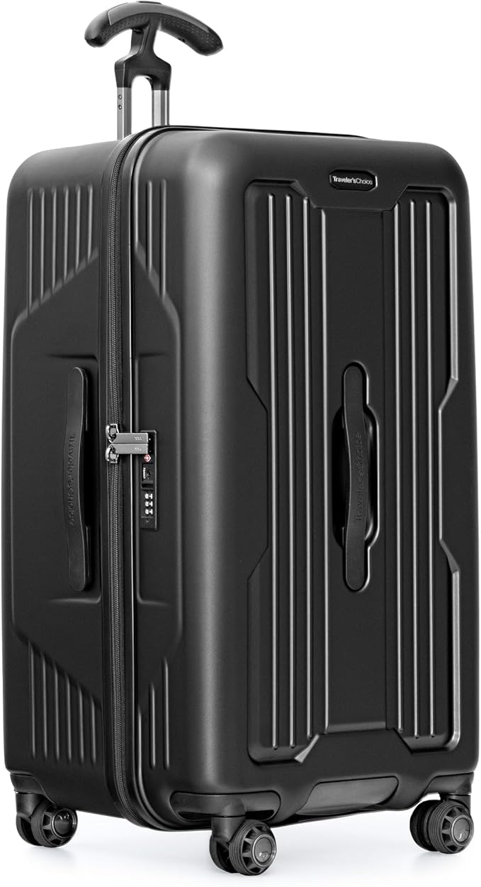 Traveler's Choice Ultimax II Polycarbonate Hardside Luggage with Spinner Wheels, Matte Black, 28-Inch Medium Trunk