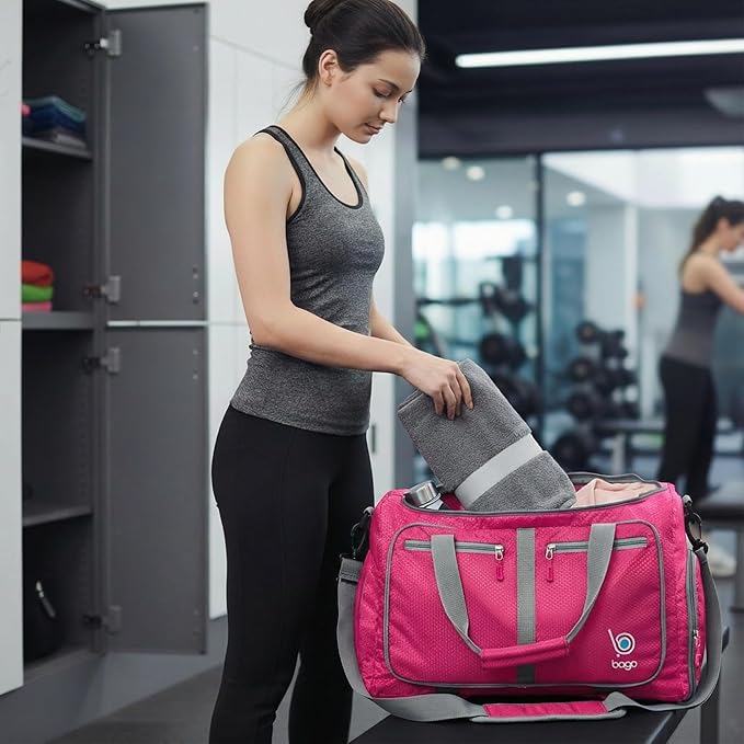 Bago Compact Duffle Bag for Travel Women & Men. Durable Lightweight Foldable Travel Duffel Bags For Traveling Women. 40L Duffle Bags a Reliable Weekender duffel or Overnight Bag With Shoe Compartment