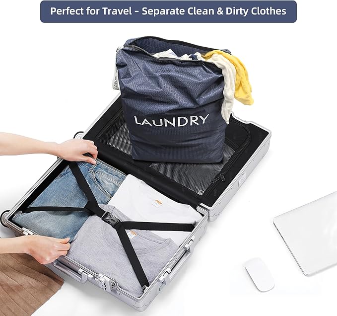 GOGOODA Travel Laundry Bags – Packable & Splash-Resistant Clothes Organizer with Handle | Lightweight, Foldable & Space-Saving for Suitcase, Gym, Beach & Business Trips (Navy Blue & Green)