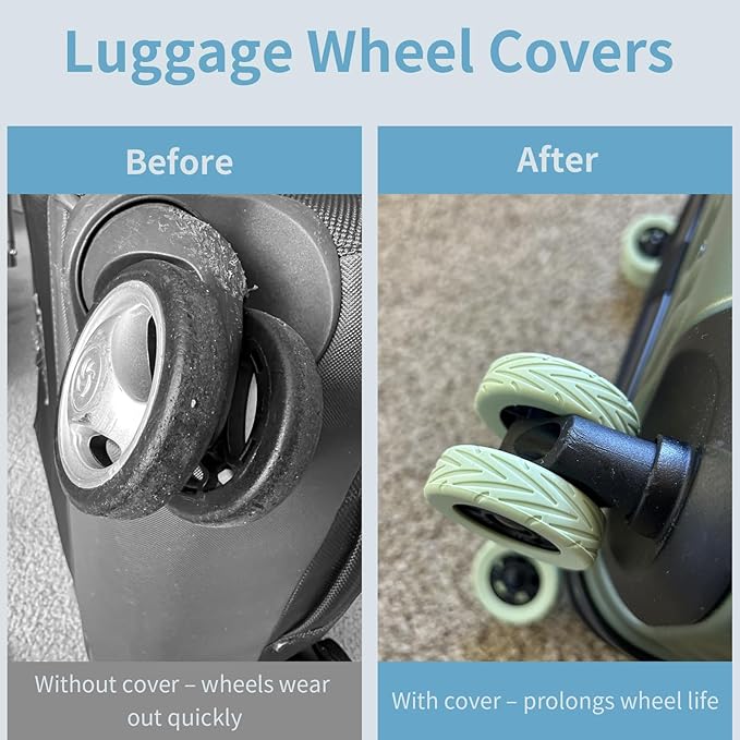 10Pcs Luggage Wheel Covers Silicone Silent Suitcase Protector for Luggage or Office Chair Caste Upgraded Wear-Resistant Anti-Noise Shock Absorption Suitcase Wheel Covers Accessories for Travel Green
