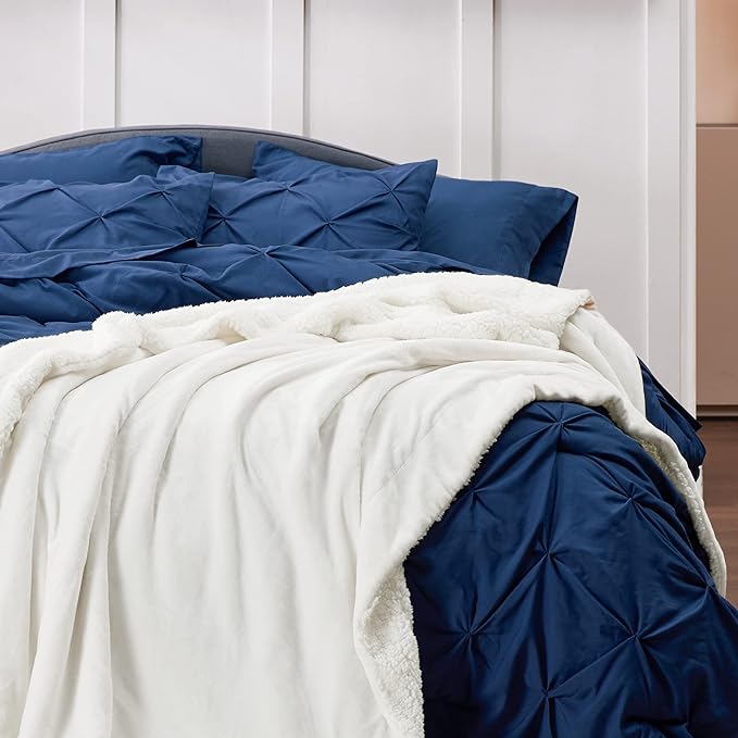 Bedsure GentleSoft Sherpa Fleece Blanket Queen Size for Bed, Non-Heated, Thick and Warm Throw for Women and Men, Soft Fuzzy Plush Queen Blanket for Winter, White, 90x90 Inches