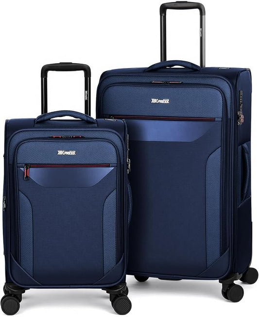 2PCS Set（22in/28in）Softside Luggage Sets w/TSA LOCK,Expandable 20% Luggage w/Spinner Wheels,Upright Spinner Softshell,Lightweight Durable Rolling Travel Luggage Set for Men/Women（Navy,22in/28in）