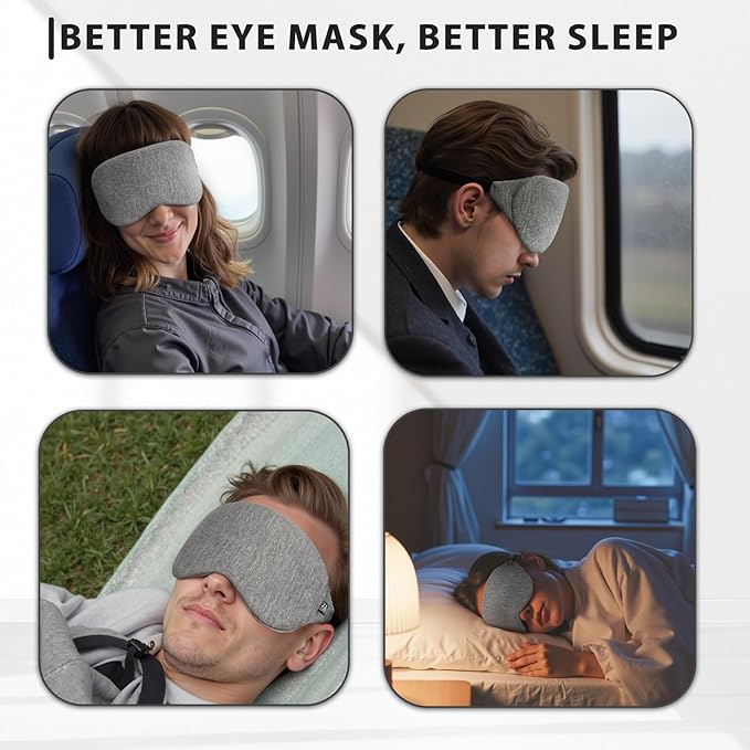 Cool-Touch Cotton Eye Sleep Mask for Men & Women, Soft & Breathable, Pressure-Free Design for Side Sleepers, Adjustable Light Blocking Mask for Sleeping, Travel & Naps (Gray)