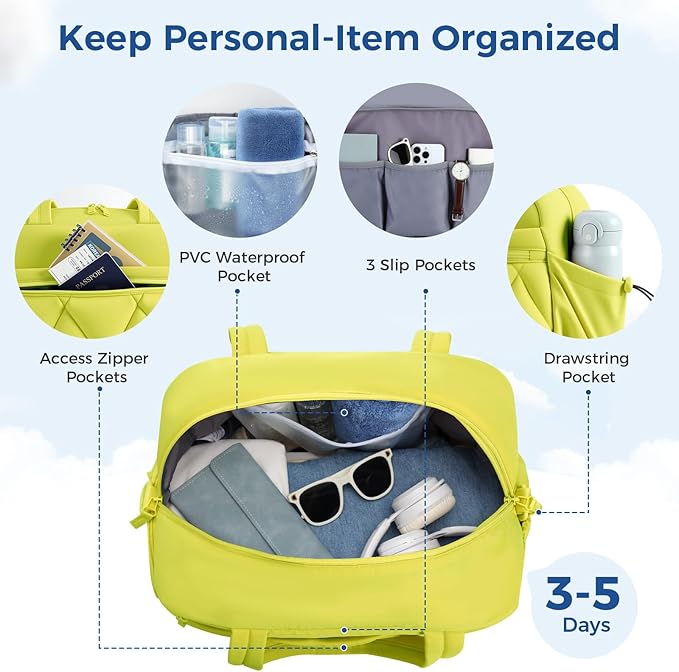 Gym Bag for Women, Puffer Travel Duffle Bag With Shoes Compartment & Wet Pocket, Carry On Tote Bag For Weekender, Overnight, Sport (Neon Lime, Medium)