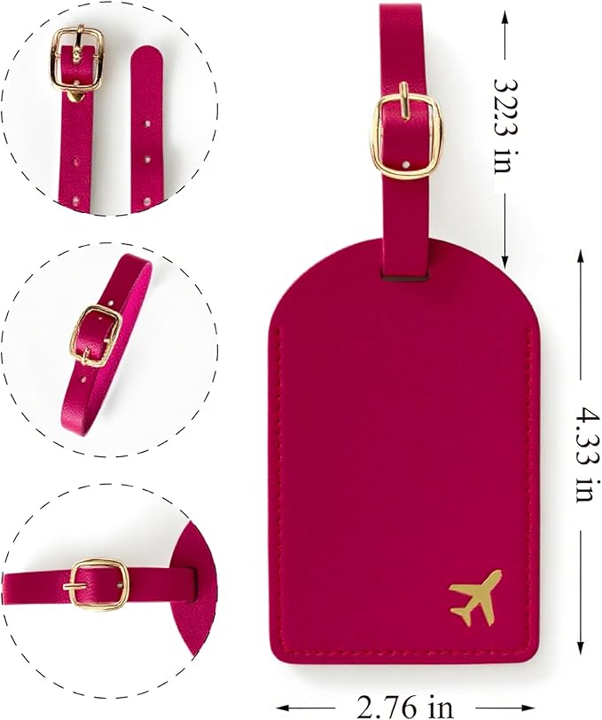 Luggage Tags for Suitcases, PU Leather Travel Tags for Luggage. (Claret Red)