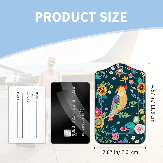 2 Pcs Luggage Tag for Suitcases, Floral Bird Cute PU Leather Suitcase Tag Privacy Cover Name ID Label with Metal Loop, Personalized Baggage Identifier for Women Cruise Bag Travel Essentials