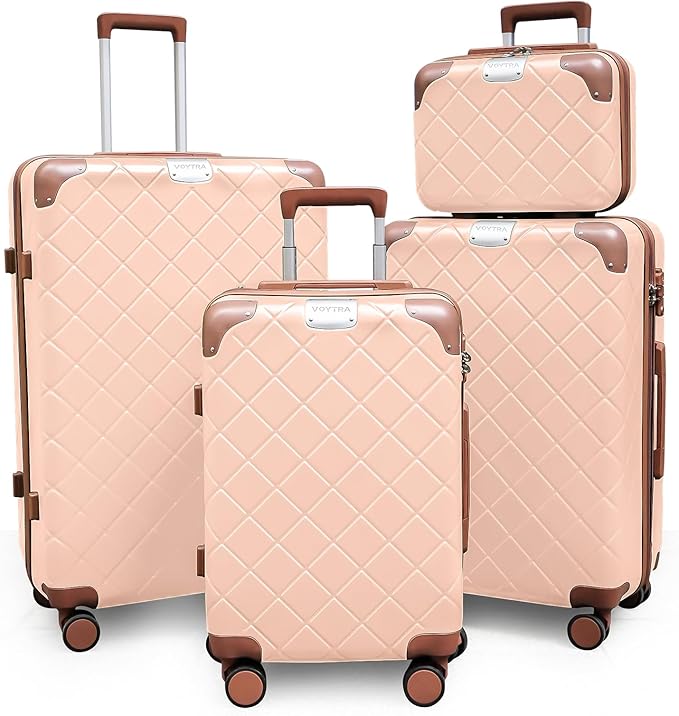 Lightweight hardside luggage sets Suitcases with Spinner Wheels YKK Zipper TSA Lock, ABS+PC hardshell 4 Piece Luggage Set for Weekend Getaways & Travel Business (14/20/24/28 Pink)