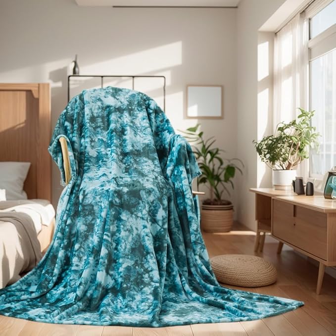 HOZY Fuzzy Throw Blanket Travel Size - Teal, Soft and Comfy, Plush and Furry Faux Fur, Reversible Throw Blankets for Sofa and Bed, 50x60 Inches,Teal
