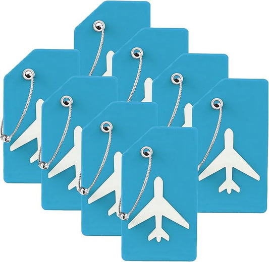 8 Pack Silicone Luggage Tag for Suitcases with Stainless Loop, TSA Approved, Privacy Protection Travel Essentials Bag Tags by Gostwo, Sky Blue