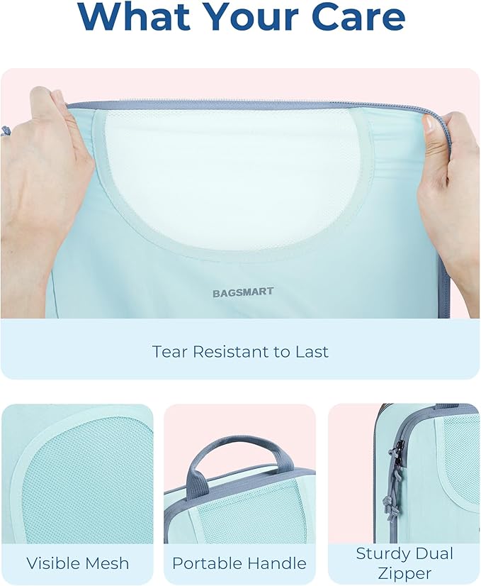 BAGSMART Compression Packing Cubes, 6 Set Packing Cubes for Suitcases, Lightweight Suitcases Organizers Bag Set & Compression Travel Cubes, Travel Essentials Packing Organizers