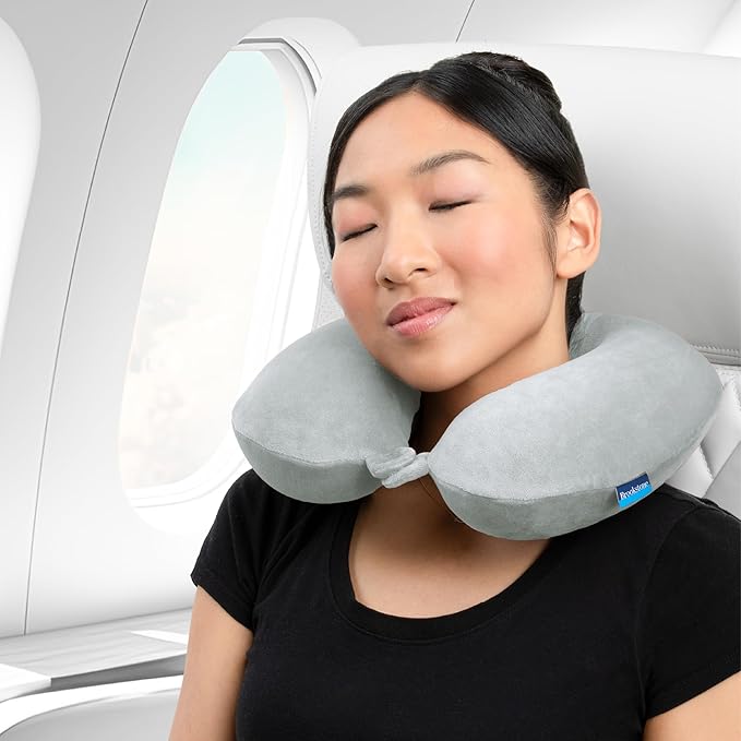 Brookstone Travel Neck Pillow - Lightweight Fleece Casing U-Shaped Stuffable Memory Foam Travel Pillow for Sleeping and Neck Support, Size One Size, Grey