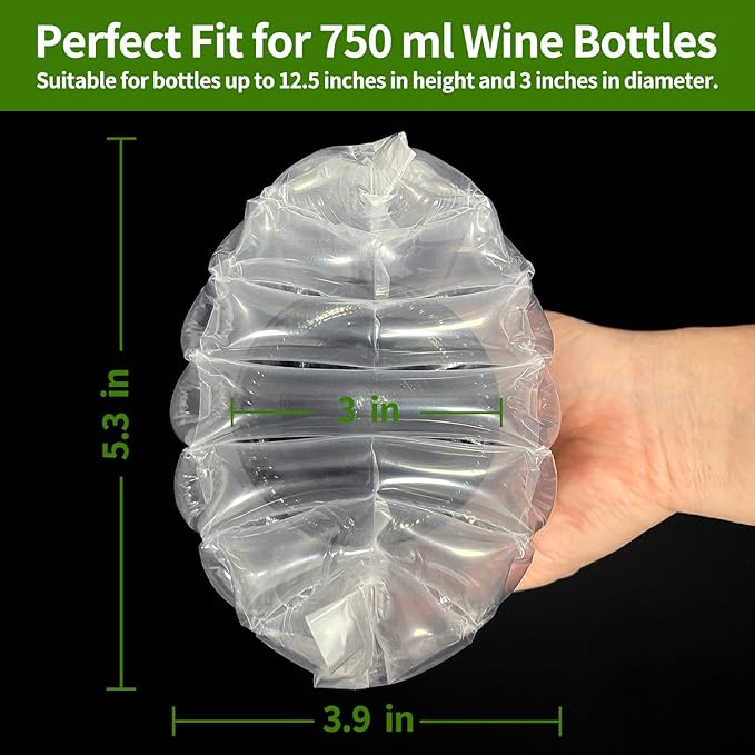 10 Packs Wine Bottle Travel Protector Bags, Monkkino Inflatable Bubble Cushion Wrap, Safety Choice for Glass Bottles in Transport with Luggage, Air Filled Packaging Sleeves with Pump