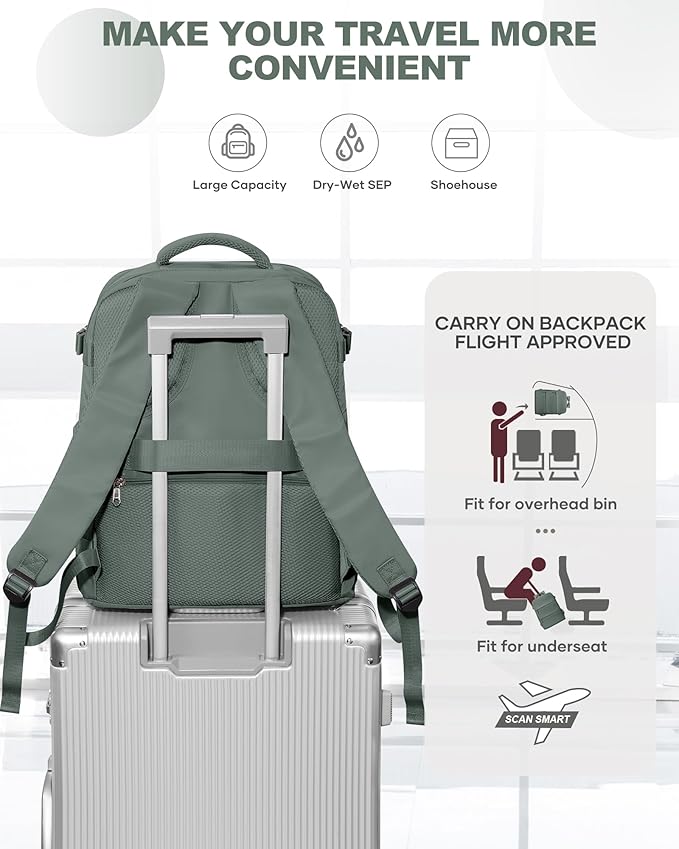 coowoz Travel Backpack Carry On for Women Man Gym Backpack with Laptop Compartment Mochila de Viaje Teacher Personal Item Backpacks Rucksack Airplane Accessories Must Haves Olive Green Small