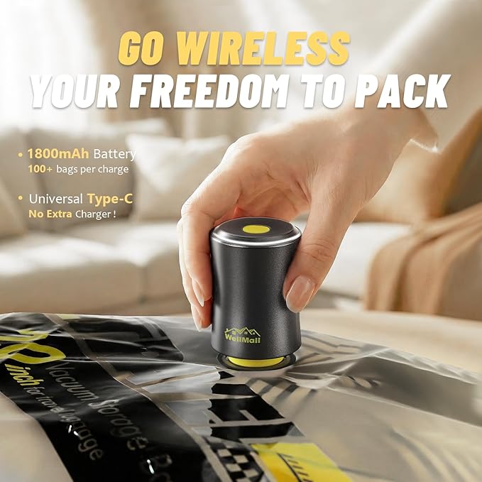 Cordless Vacuum Bags for travel - 18 Pack Rechargeable Wireless Vacuum Seal Bags for Clothing Travel, Space Saver vacuum storage bags with pump for Clothes, Blankets & Luggage Organization
