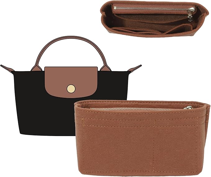 Doxo Longchamp XS Organizer Insert, Suitable for Le pliage XS and More, Keeps Tote Handbags Shaped & Neat (Gold Brown,XS)
