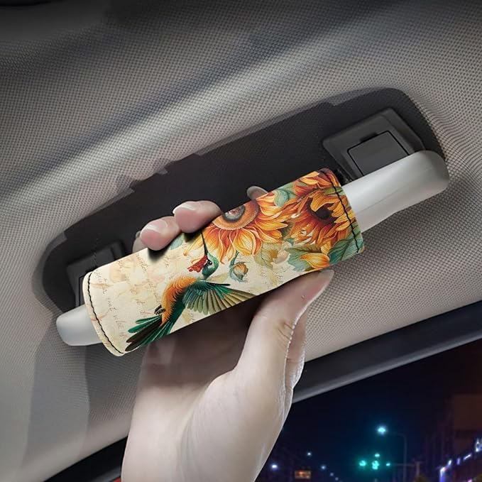 BIGCARJOB Hummingbird Sunflower Luggage Handle Wraps for Suitcase Set of 2 Pcs Cute Luggage Tags Travel Accessories Door Handle Protection Sleeve Covers,Car Grab Handle Wraps