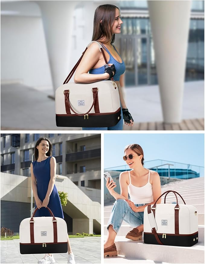 Weekender Travel Duffle Bag for Women: Overnight Bags with Shoe Compartment Carry on Bags for Airplanes with 2 PCS Toiletry Bag Weekend Yoga Gym Bag with Wet Pocket Travel Duffel Tote