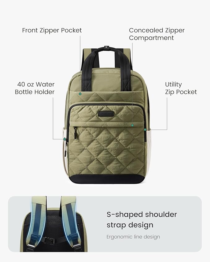 LOVEVOOK Puffer Backpack for Women Fits 15.6 Inch Laptop, Quilted Travel Backpacks Purse with Large Cup Holder, Teacher Computer Work Bags College Shool Bookbag, Puffy Carry On Personal Item Bag
