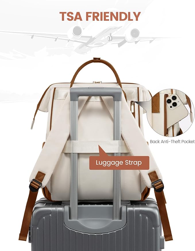 LOVEOVOOK 15.6 Inch Laptop Backpack for Women, Large Capacity Travel Backpack with USB Charging Port, Waterproof Work Backpack for Business, College, Nursing & Airline Travel,Brown White