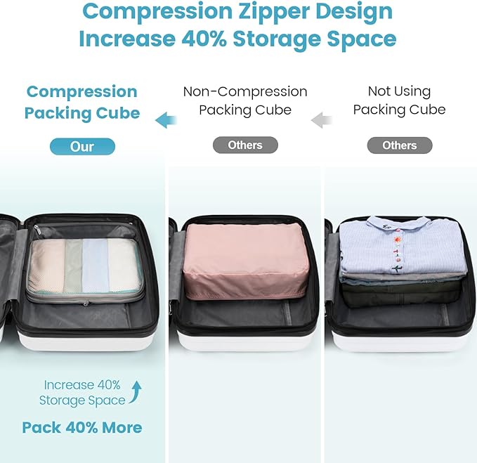 Cambond Compression Packing Cubes for Travel - 4 Set Multi-color See Through Mesh Compression Cubes for Travel Essentials, Space Saving Luggage Packing Organizers Bags for Carry on Suitcases