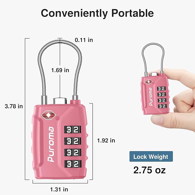 Puroma 2 Pack TSA Approved Luggage Locks, 4 Digit Combination Travel Locks Resettable Code Lock with Zinc Alloy Body for Suitcase, Toolbox, Backpack, Bag, Gym Locker (Basic Pink Rose)