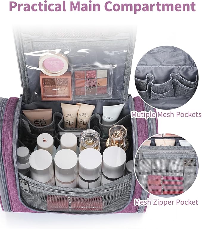 Hanging Toiletry Bag for Women Travel Makeup Bag Organizer Toiletries Bag for Cosmetics Essentials Accessories (Large, Dark Purple)