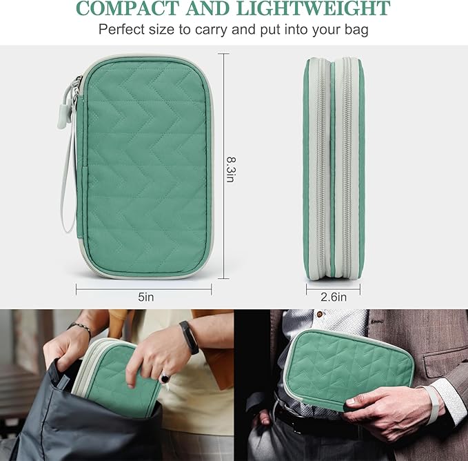 FYY Electronic Organizer, Travel Cable Organizer Bag Pouch Electronic Accessories Carry Case Portable Waterproof Double Layers All-in-One Storage Bag for Cable, Cord, Charger, Phone, Pattern Green (M)