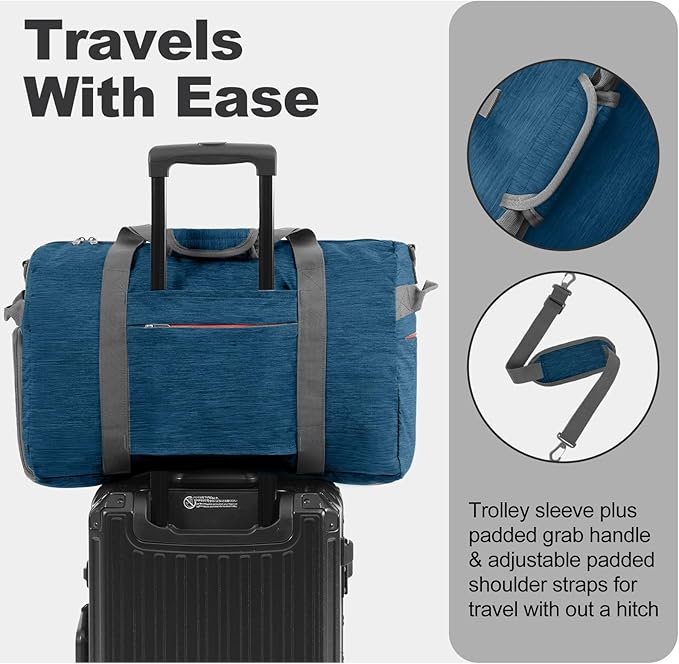 Canway 40L Foldable Duffle Bag for Travel Men & Women Carry On 22"x14"x9" Airline Approved, Small Luggage Overnight Bag with Shoe Compartment, Water-Resistant Gym & Sports Bag