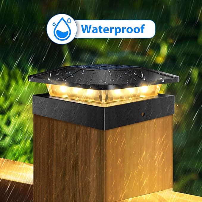 4x4 Solar Post Cap Lights Outdoor with 3 Modes | LED Post Light Solar Powered fit 4×4/3.5×3.5 Wood/Vinyl Posts, Waterproof Fence Posts Lights for Deck Railing Mailbox