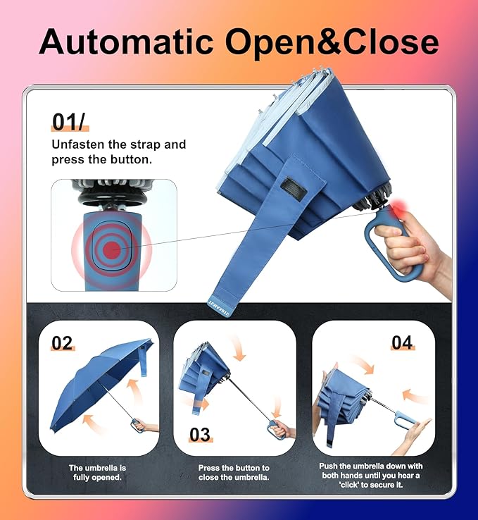 QWB TUMAAOTU Inverted Umbrella with Carabiner Handle, Compact Wind Proof Umbrellas For Rain and Sun Protection, Portable Reverse Folding Umbrella, Car Umbrella for Women Men, 10 Ribs