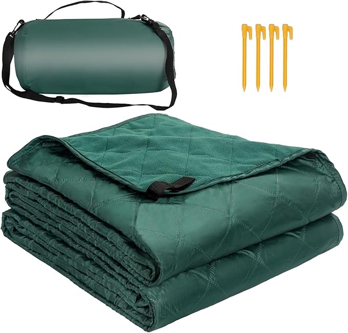 Northroad Waterproof Outdoor Blanket w/Fleece Lining, Large Windproof Camping Blankets for Cold Weather, Light Weight and Warm for Stadium, Hiking, Dog, Picnic, Washable, 67”X 87” (Green, 1PCS)