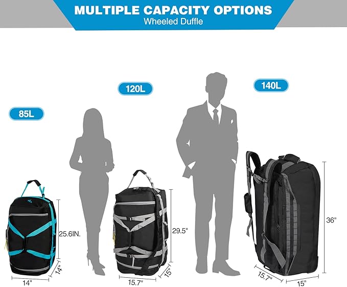 REDCAMP 85L/120L/140L Foldable Duffle Bag with Wheels, Large Travel Duffel Bag