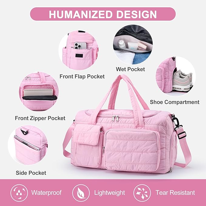 Small Gym Bag for Women, Travel Duffle Bag Carry On Weekender Bag with Shoe Compartment